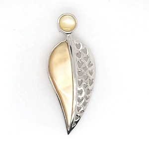 925 Silver Leaf Shape Half Filled Hollow Heart And Half Pearl Oyster Bulk Custom Logo Pendant