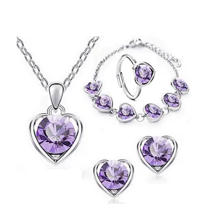 Women wedding stone dubai gold plated heart bridal jewelry set