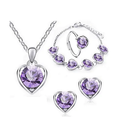 Women wedding stone dubai gold plated heart bridal jewelry set