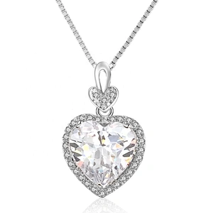 Cheap cz silver simple heart green zircon mom necklace
