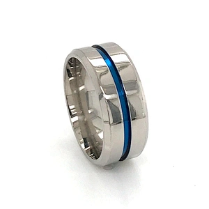 Hot style stainless steel jewelry titanium ring blue band wholesale 8mm men's ring