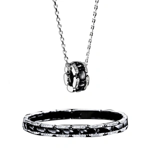 Black design wholesale silver necklace and bracelet set