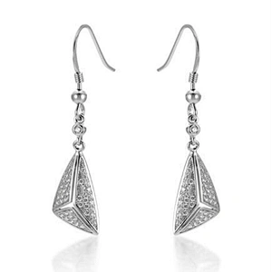 Vogue style silver triangle stone front back earrings