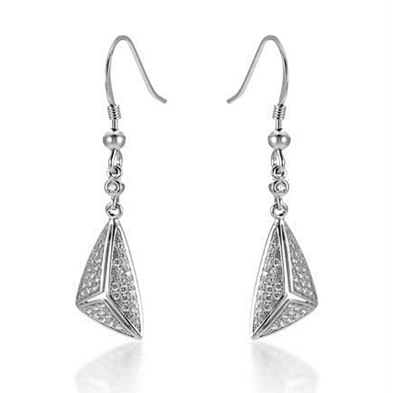 Vogue style silver triangle stone front back earrings