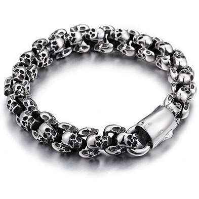 Leisure style black skull design men chain bracelets