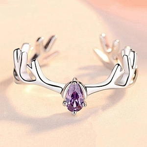 High Quality Zircon Inlay Cute Horn Black Deer Antler Couple Ring Set