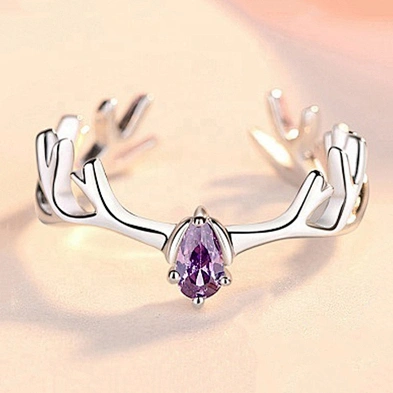 High Quality Zircon Inlay Cute Horn Black Deer Antler Couple Ring Set