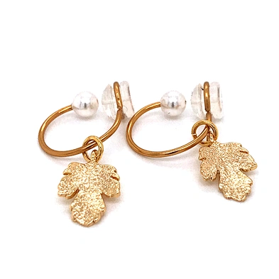 Hand-made painless silicone pearl leaf French compact ear clip earrings