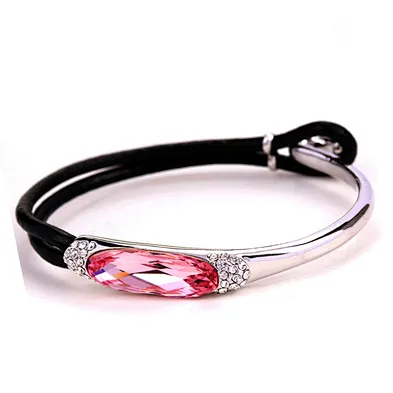 Fashion silver cz setting turquoise and leather bracelet