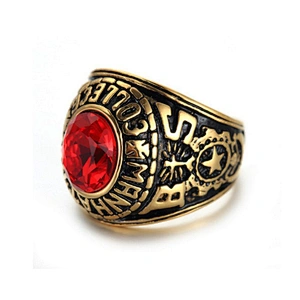 Natural gemstone stainless steel woman's military ring