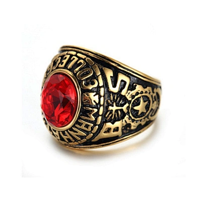 Natural gemstone stainless steel woman's military ring