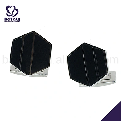 Black ceramic wholesale sexangle branded cufflinks tie clips