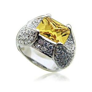 Yellow crystal romantic female silver white gold diamond ring