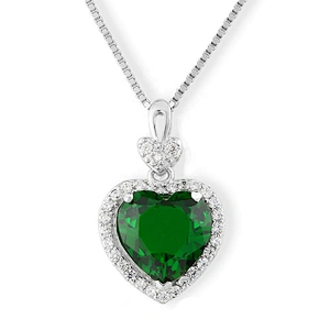 Cheap cz silver simple heart green zircon mom necklace