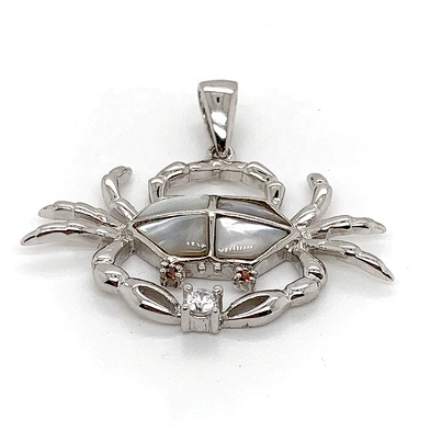 925 Silver Elegant Pretty Ladies Good Gift Cute Crab Pendant With White Pearl Oyster