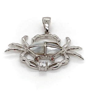 925 Silver Elegant Pretty Ladies Good Gift Cute Crab Pendant With White Pearl Oyster