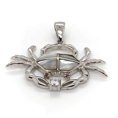 925 Silver Elegant Pretty Ladies Good Gift Cute Crab Pendant With White Pearl Oyster
