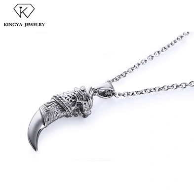 Silver Lion Engraved Tooth Shape Hip Hop Custom Men'S Pendants