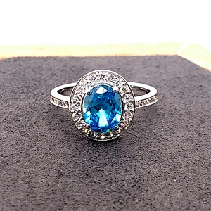 Blue Diamond Wedding Rings For Women, Silver 925 Rings Blue Topaz