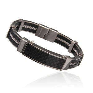 Stretch blank leather cuff bracelet with engrave metal plate