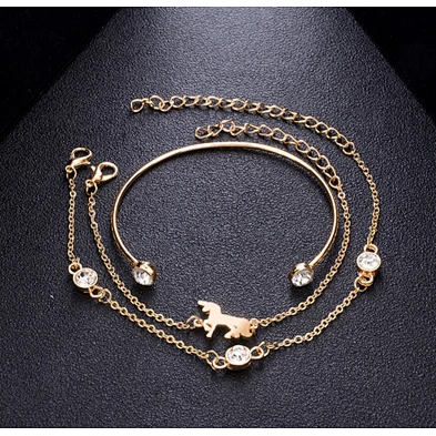 Rhinestone yellow gold plated cuff bangle model unicorn bracelet set