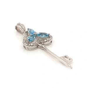 925 Sterling Silver Crystal Key Pendant 3D, Custom Key Charm Bulk, White Gold Mini Key Charms Pendant