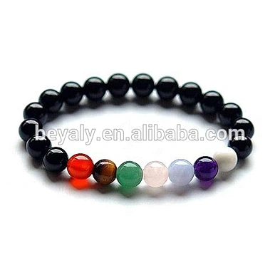 Black beads cheap mens chakra bracelets