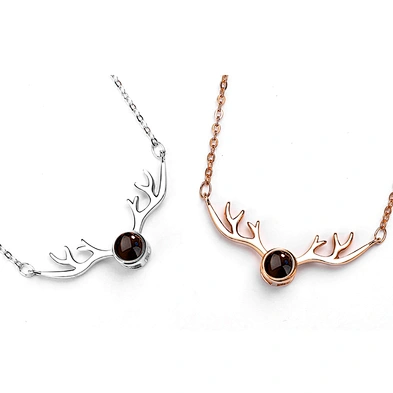 Christmas gift silver antler pendant i love you necklace 100 languages