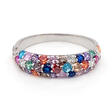 925 Sterling Silver Princess Cut Multi Color Cz Ring Pave Setting