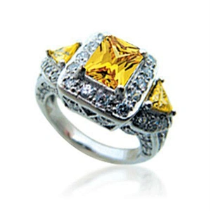 Yellow crystal romantic female silver white gold diamond ring