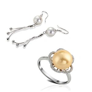 Black Or White Pearl 925 Silver Rings & Earrings And Acrylic Gift Boxes