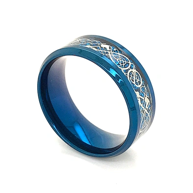 Custom engraved design blue plated stainless steel ring men jewerly