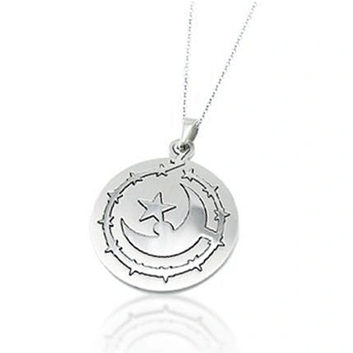 Round crescent moon pendant star necklace charm islamic jewelry