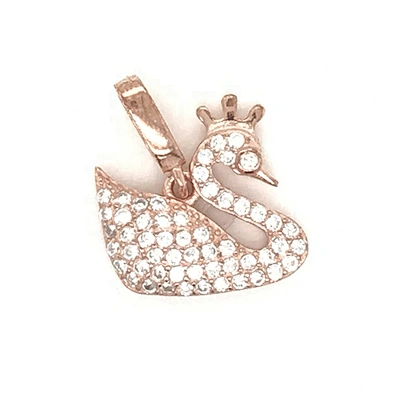 Custom 18K Rose Gold Cz Swan Charm Necklace, Rose Gold Swan Pendant Necklace Jewelry