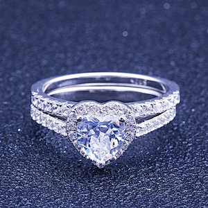 Double Halo Wedding Ring Sets, Heart Shaped Ring Designs For Girls