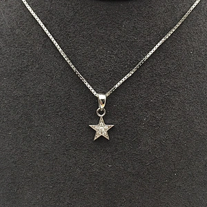 Classic Style Small Stone Star Shaped Charm Pendant Box Chain Necklace