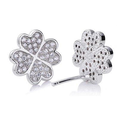 White Gold Plating Silver Jewelry Leaf Clover Design Earrings For Women