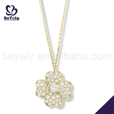 Fashion girls clover cz gold necklace 24k