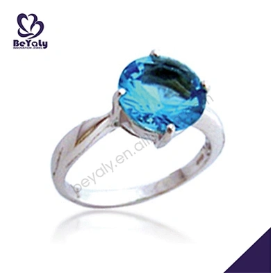 Simple aquamarine crystal stone silver diamond dress rings