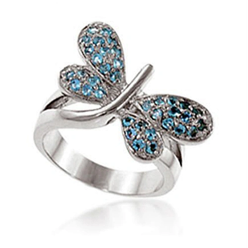 Luxurious butterfly with blue zircon pure platinum rings