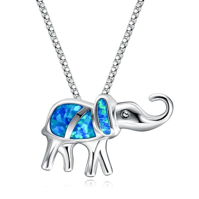 S925 pure silver blue opal treasure elephant pendant girl elephant necklace