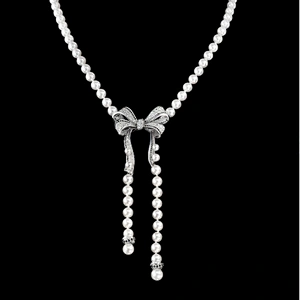 Smart clarity cubic zirconia silver jewelry set bow pendant