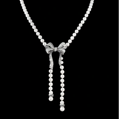 Smart clarity cubic zirconia silver jewelry set bow pendant