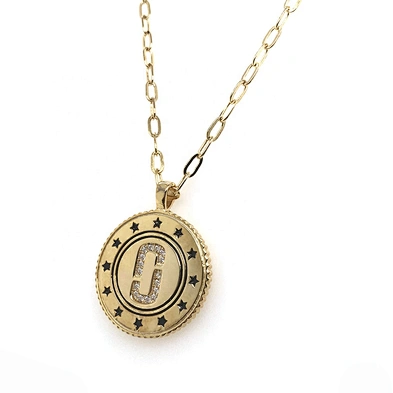 Gold Plated Star Painting Round Shape Custom Design Signet Charm Necklace