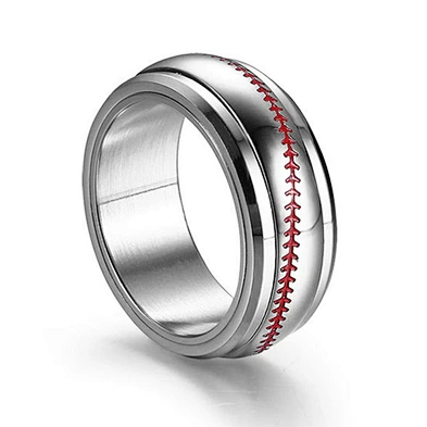 Unisex group sports stainless steel baseball ring silver color customized jewelry