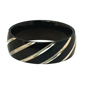 Black streak design blank shiny titanium greek style rings