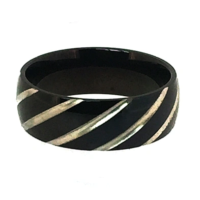 Black streak design blank shiny titanium greek style rings