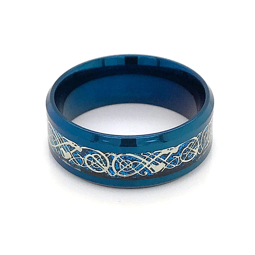 Custom engraved design blue plated stainless steel ring men jewerly