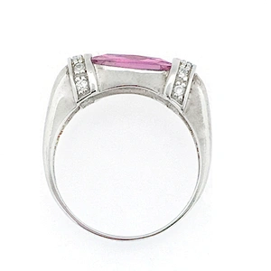Fashion tone rectangle pink gemstone silver men emerald ring