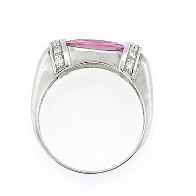 Fashion tone rectangle pink gemstone silver men emerald ring